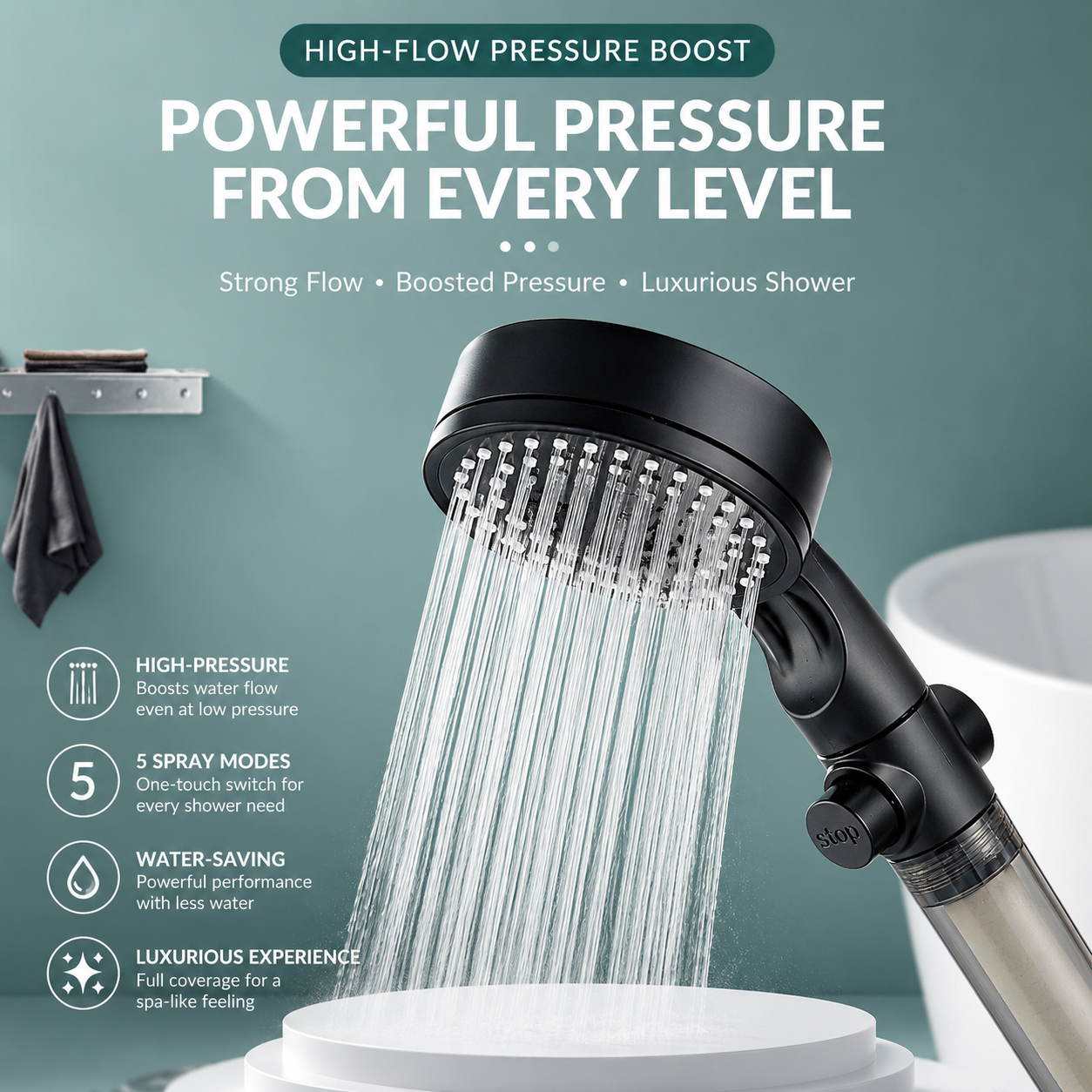 AquaFlow High-Pressure 5-Mode Filtered Shower Head