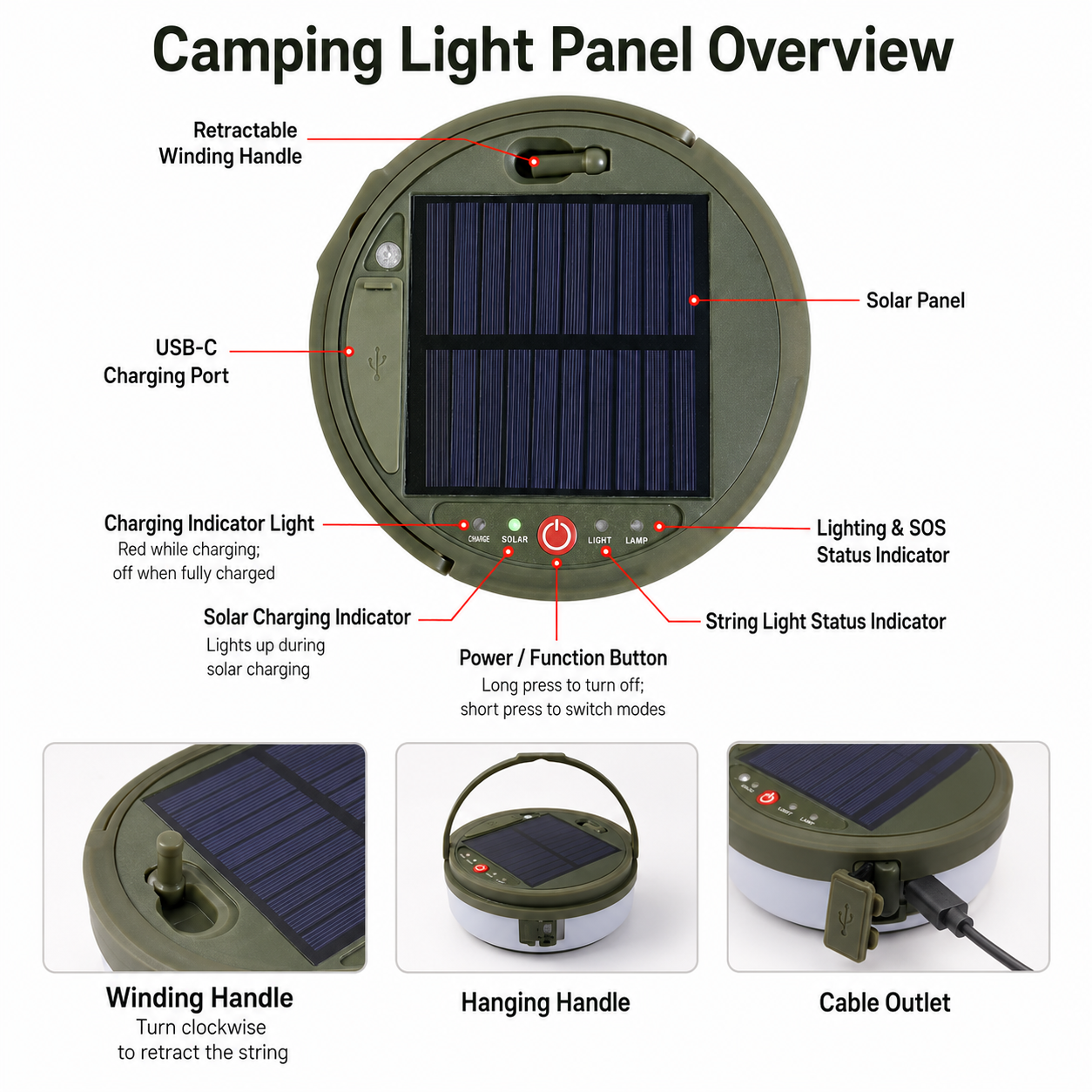 Solar Camping String Light – LED Outdoor Tent Atmosphere Light with Hanging Hook