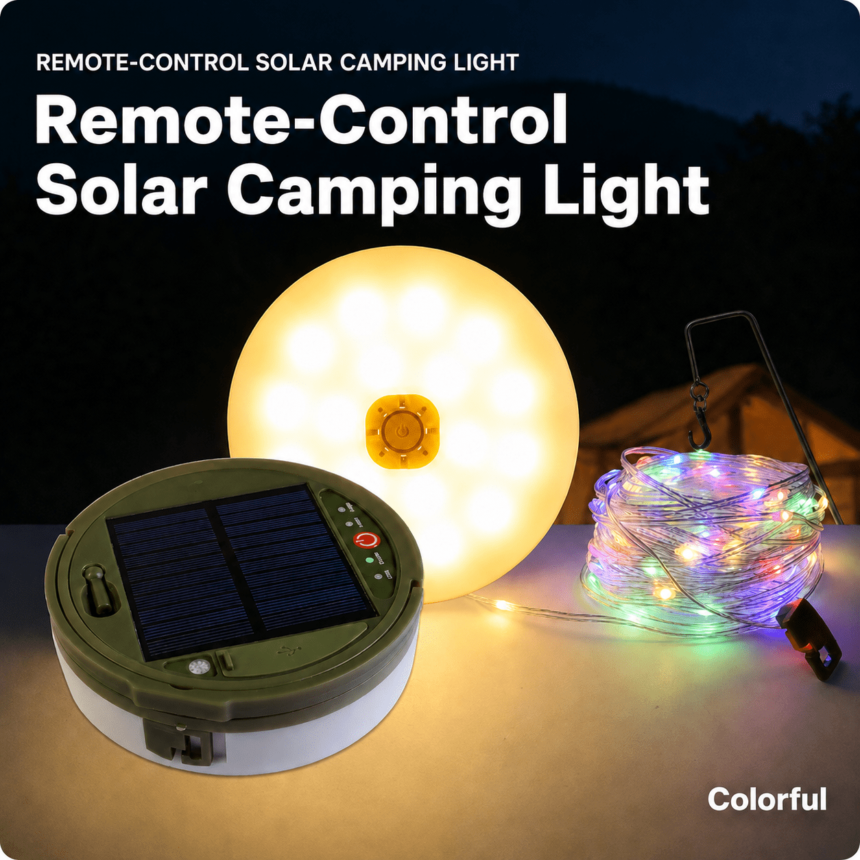 Solar Camping String Light – LED Outdoor Tent Atmosphere Light with Hanging Hook - Collected Lab
