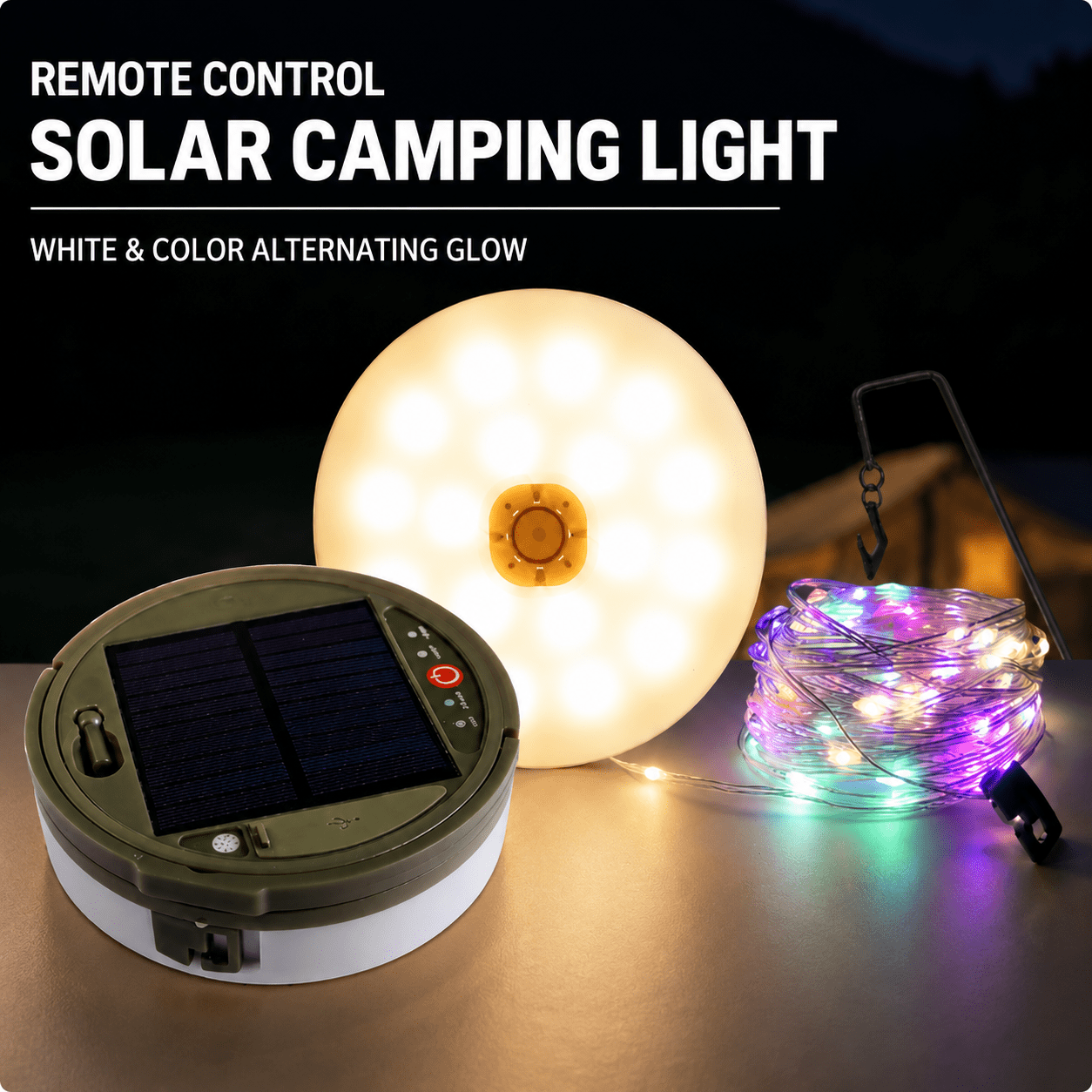 Solar Camping String Light – LED Outdoor Tent Atmosphere Light with Hanging Hook - Collected Lab