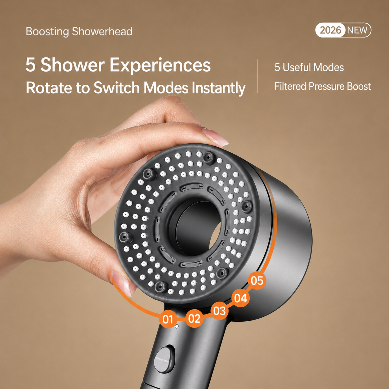 TurboFlow 5-Mode Filtered Shower Head | 5 Filter Cartridges Included