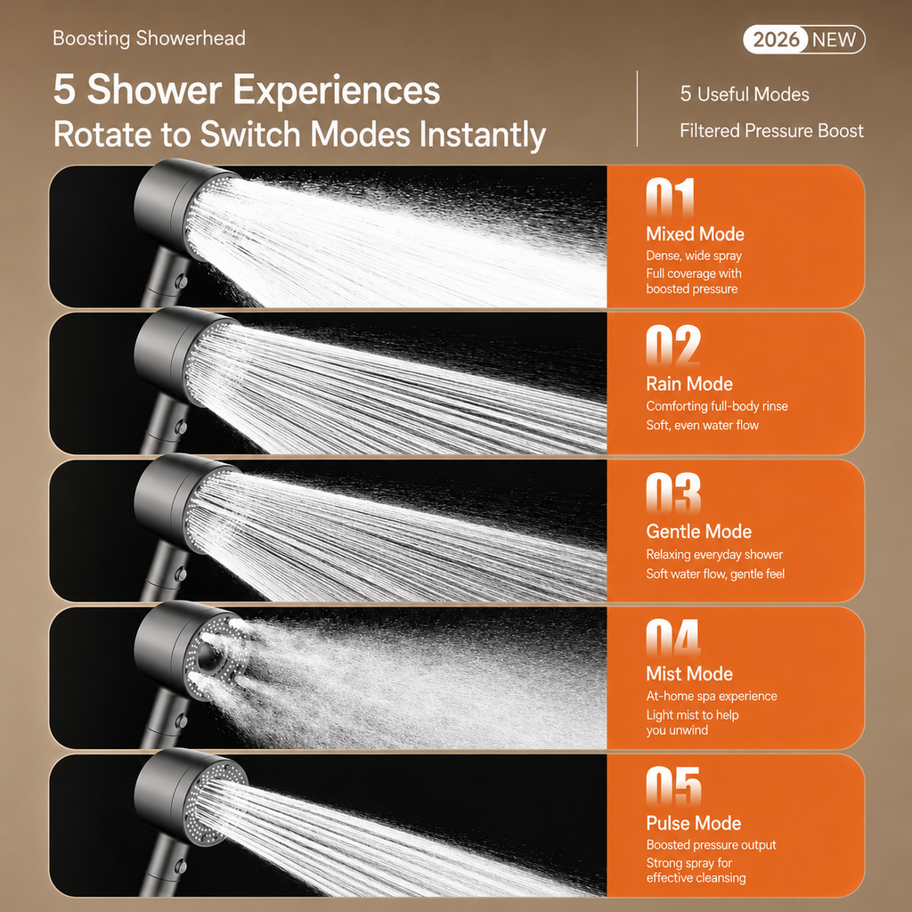 TurboFlow 5-Mode Filtered Shower Head | 5 Filter Cartridges Included