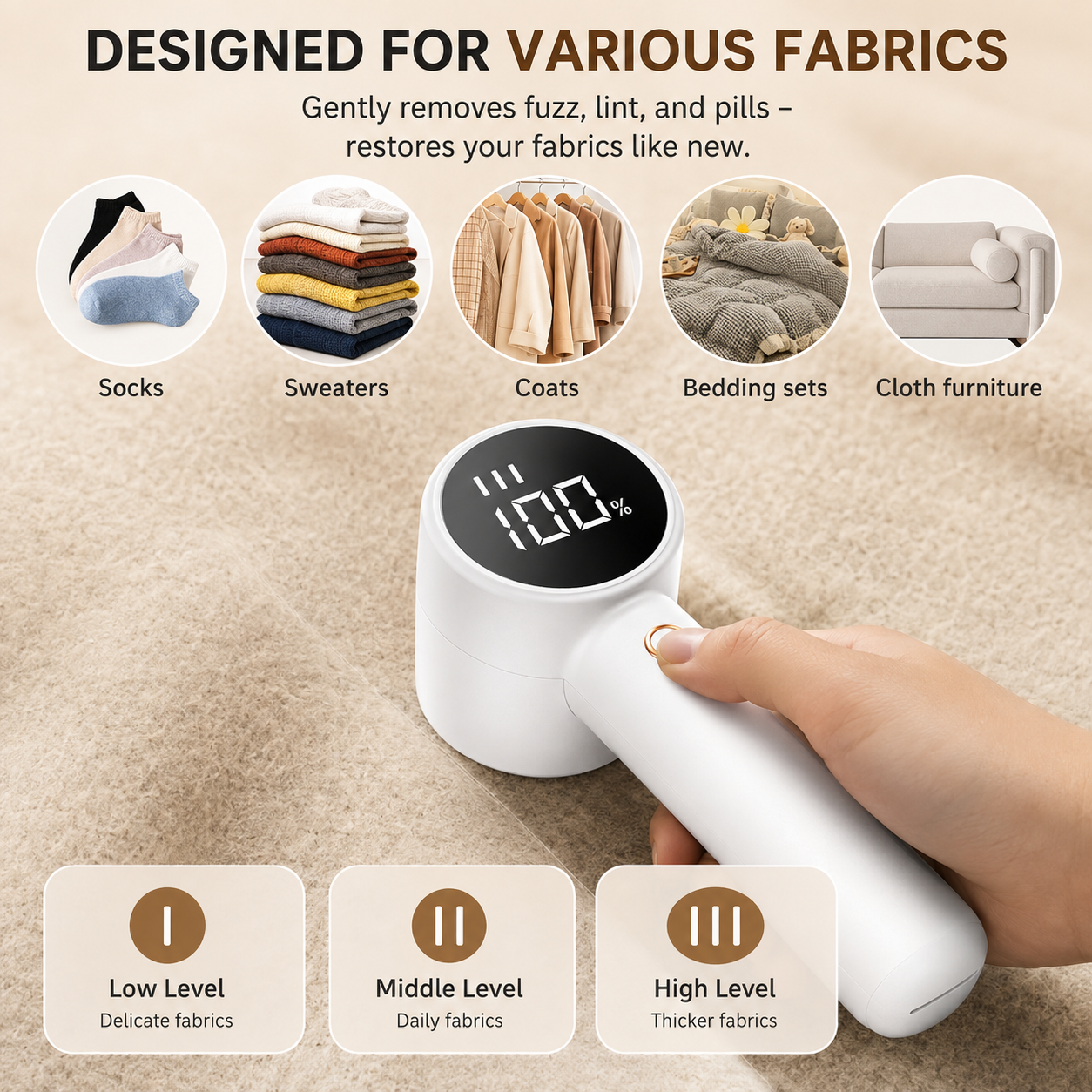 Fuzzora – Rechargeable Fabric Shaver with LED Display
