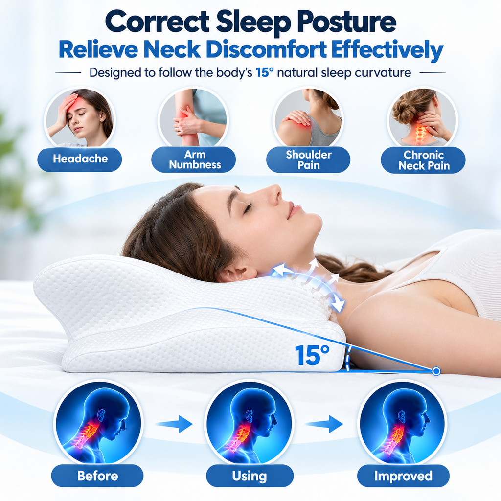 Pain Relief Ergonomic Butterfly Pillow – Cooling Memory Foam & Machine Washable Cover