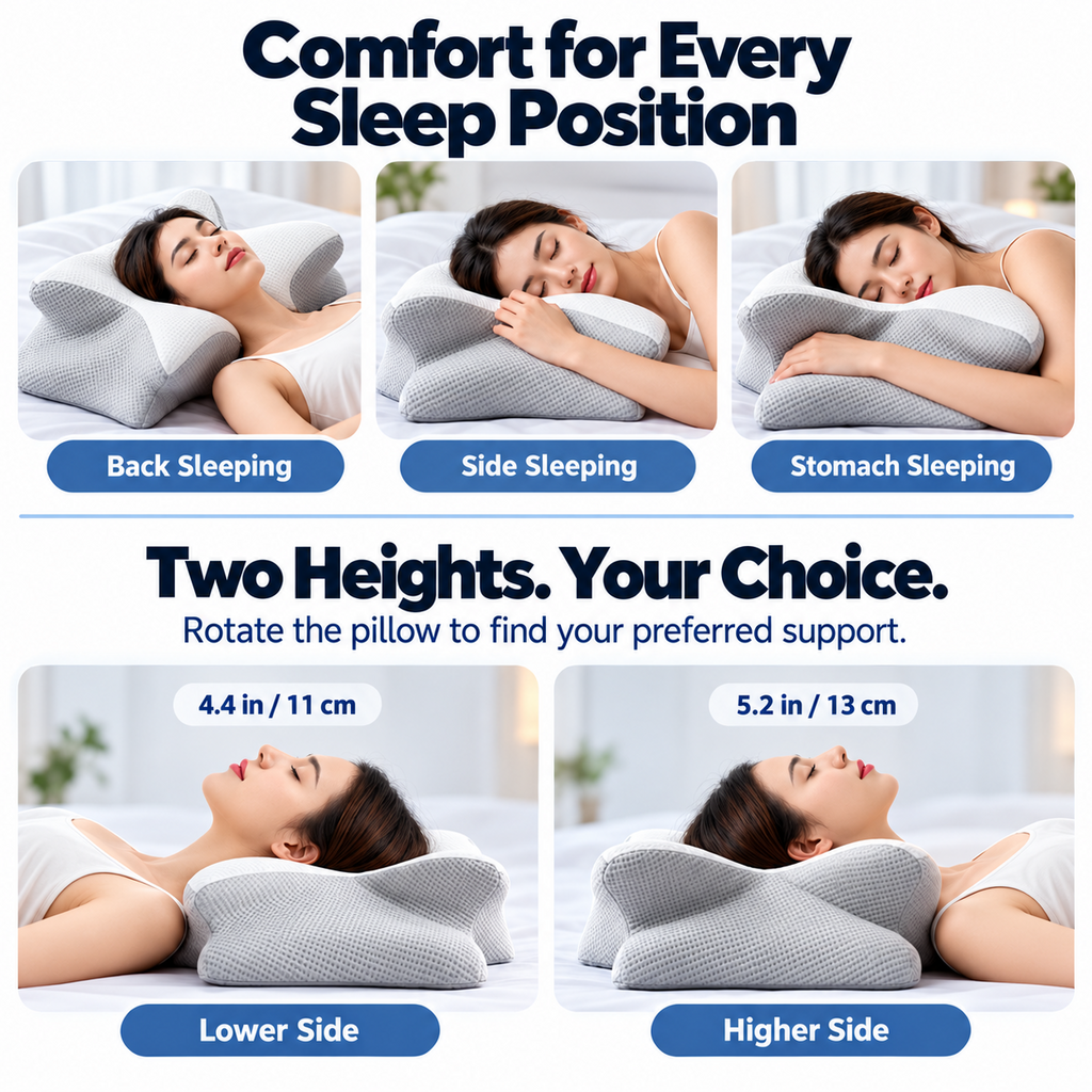 Pain Relief Ergonomic Butterfly Pillow – Cooling Memory Foam & Machine Washable Cover
