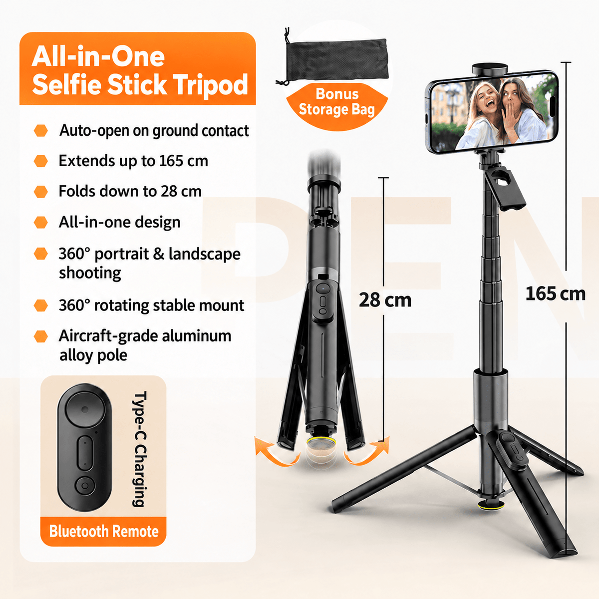 SnapRise Auto-Opening Selfie Stick Tripod - Collected Lab