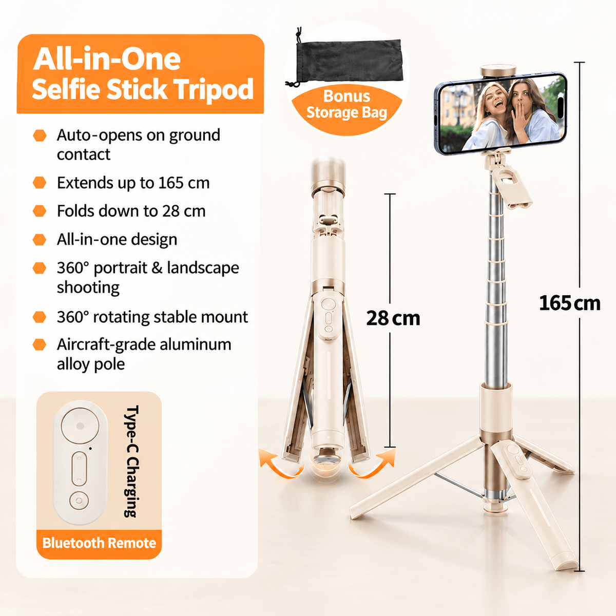 SnapRise Auto-Opening Selfie Stick Tripod - Collected Lab