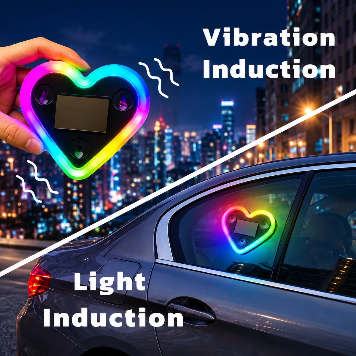 HeartGlow Wireless RGB Heart-Shaped Car Window Light